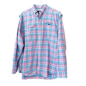 MENS VINEYARD VINES HARBOR SHIRT FISHING LONG SLEEVE ACTIVE PINK BLUE PLAID L
